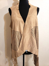 Women's Fringe Native Jacket Vest One Size Tan Brown Faux Suede Renewing Faith