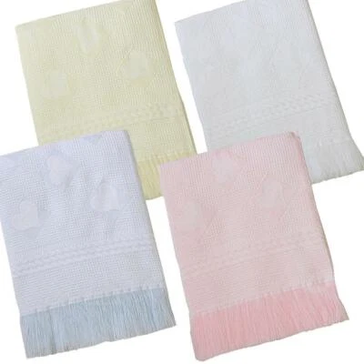 BABY POWERS BABYPOWERS GROSSE BABY SCHAL DECKE 122X122CM WEISS CREME ROSA BLAU Herz DESIGN