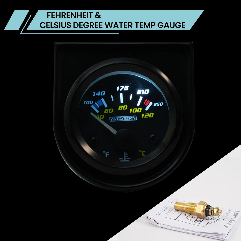 Medidor de temperatura de refrigerante Medidor de temperatura de agua 12V 52mm LED CON Soporte para sensor Foto 2 de 4