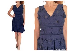 MICHAEL KORS SILK BLUE SLEEVELESS EYELET STUDDED FLORAL APPLIQUE V NECK DRESS 4