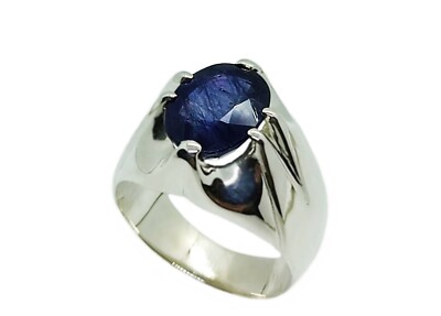 Natural Deep Blue Sapphire Sterling Silver 925 Handmade Neelam Mens Star Ring