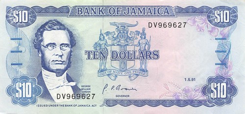 Jamaica  $10  1.5.1991  Series  DV  Sign. # 10  Circulated Banknote Top5 - Afbeelding 1 van 2