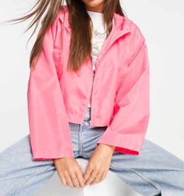 ASOS DESIGN cropped hooded rain jacket in pink Salmon Pink Size 10