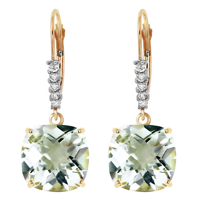 14K. GOLD OHRRING MIT HEBELVERSCHLUSS DIAMANT & GRÜNER AMETHYST (Gelbgold)
