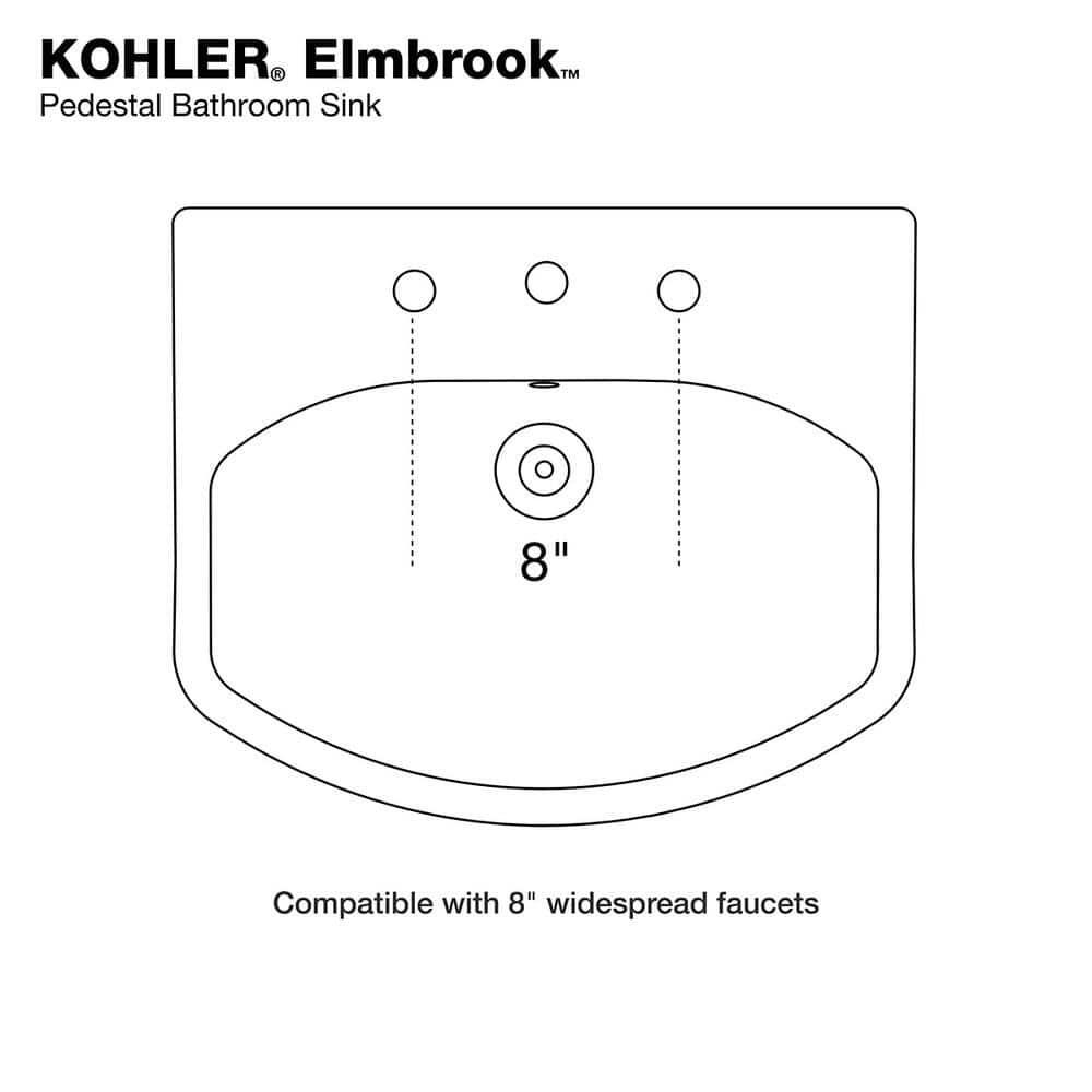 Kohler Pedestal Bathroom Sink Basin 24 In. White 8 In. Widespread 