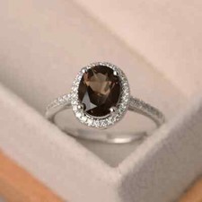 Smoky Quartz Ring Natural Gemstone 925 Sterling Silver Ring Perfect for Gift.