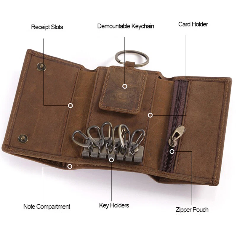 钥匙包钱包真皮钥匙链戒指盒便携式硬币拉链钱包 — 第 3/4 张图片