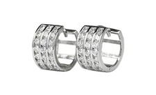 925 Sterling Silver Cubic Zirconia 3 Line Channel Setting Huggie Hoop Earrings