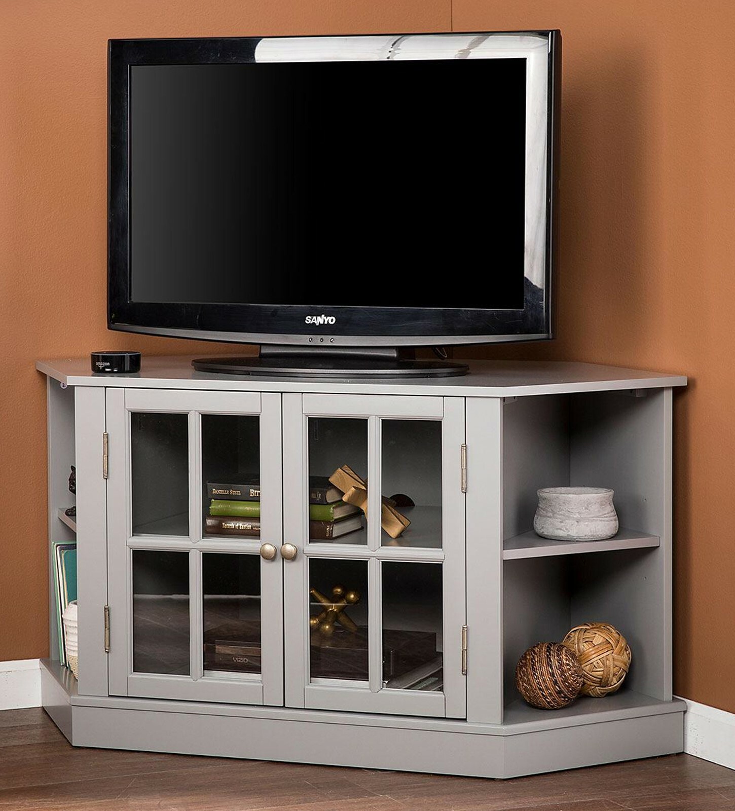 Corner Media Stand Entertainment Cabinet Console Bookcase Raine Gray For Sale Online