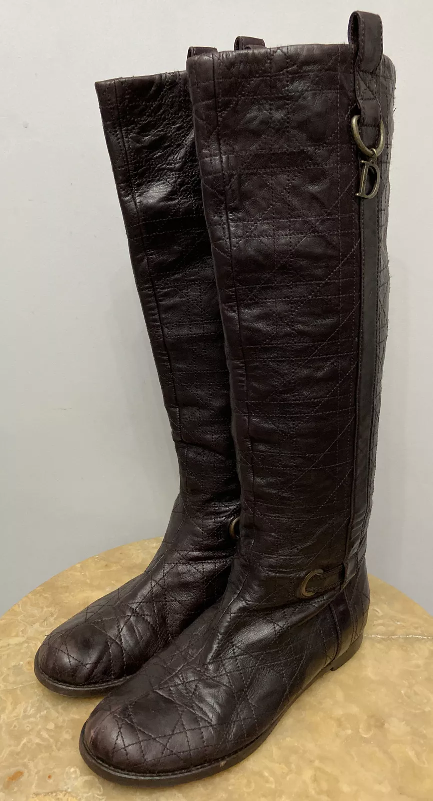 Bottes longues CHRISTIAN DIOR marron cuir cannage taille 38, États Unis 7,5