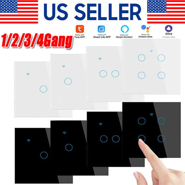 WiFi Smart Light Switch 1-4 Gang Glass Panel Works with Alexa Google Home  