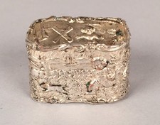 Dutch Scene Silverplate Napkin Ring - 1.75" x 1.25" x 1-1/8" 53