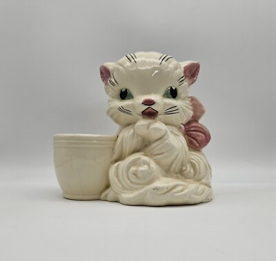 Antique Vintage Hull Art USA 61 Ceramic Kitten Kitty Cat Figurine Planter~1940s 