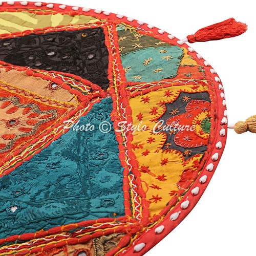 Multicolor Round Dog Pillow 22 in Vintage Patchwork Floor Pillow Covers Pouf - Picture 3 of 6