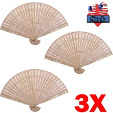 (3pack) Natural Wood Large Lace Floral Folding Hand Held Chinese Fan NEW