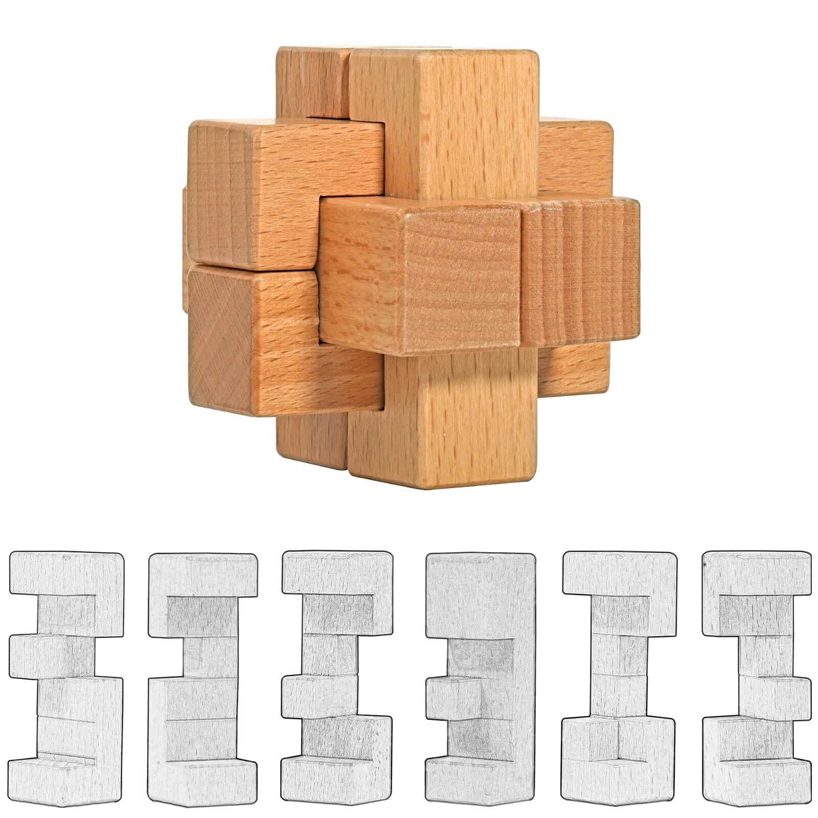 Onietoiy 12 Steps 3D Beech Wood Challenge Wooden Brain Teaser Puzzles Toys Lo...