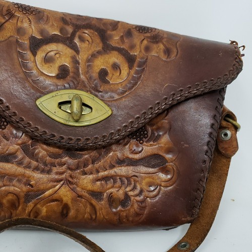 Vintage Cliftons Handarbeit Leder Handtasche Boho Hippie Zopf Drehverschluss LESEN - Bild 4 von 13