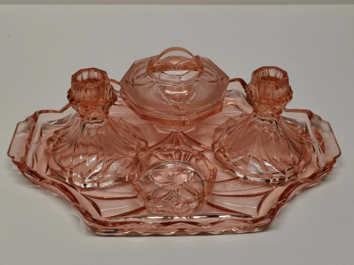Pink glass dressing table set deals