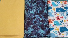 QUILT FABRIC BUNDLE  SEA LIFE ON WHITE W/ BLUE  YELLOW 3.5 YARDS
