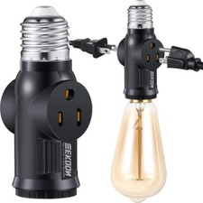 3 Prong Light Bulb Outlet Socket Adapter E26 E27 Light Socket to Plug Adapter