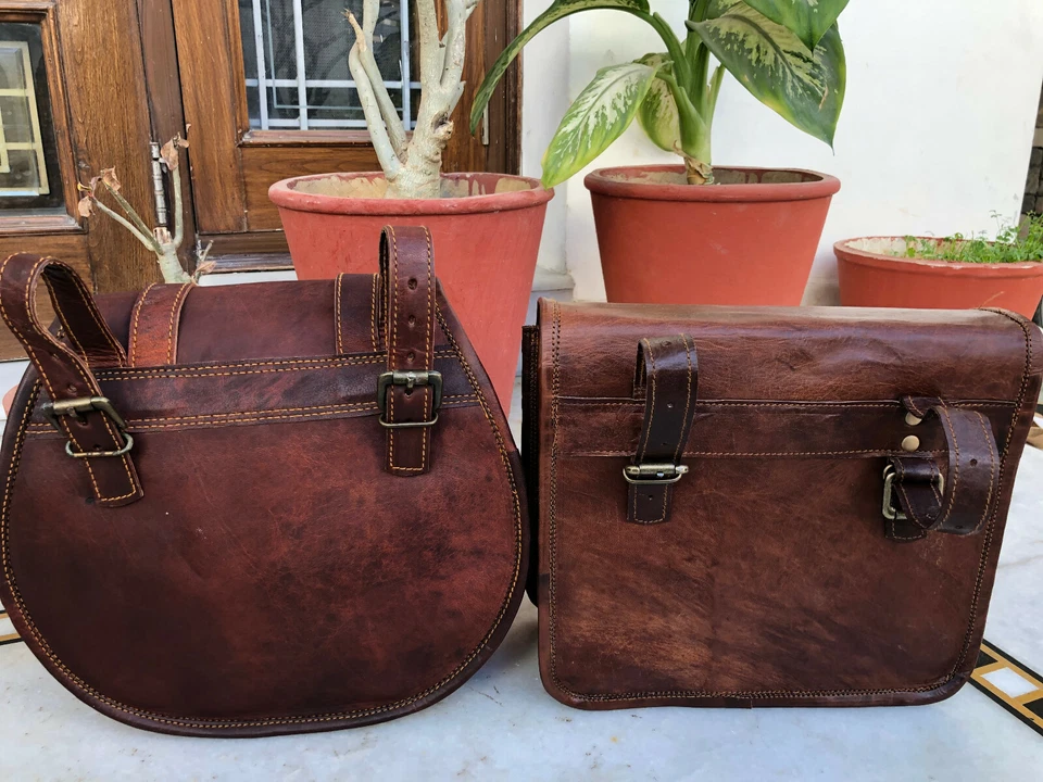 Leather 2 Side Motorcycle Side Saddlebags Saddle Panniers Bag For All Sport Bike - Image 3 of 4