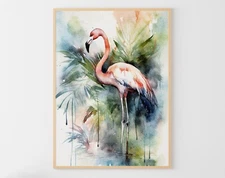Flamingo Watercolor Painting Print High Quality Poster choose sizes