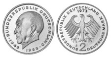 BRD 2 DM KONRAD ADENAUER 1973 J ALTE RANDSCHRIFT POLIERTE PLATTE