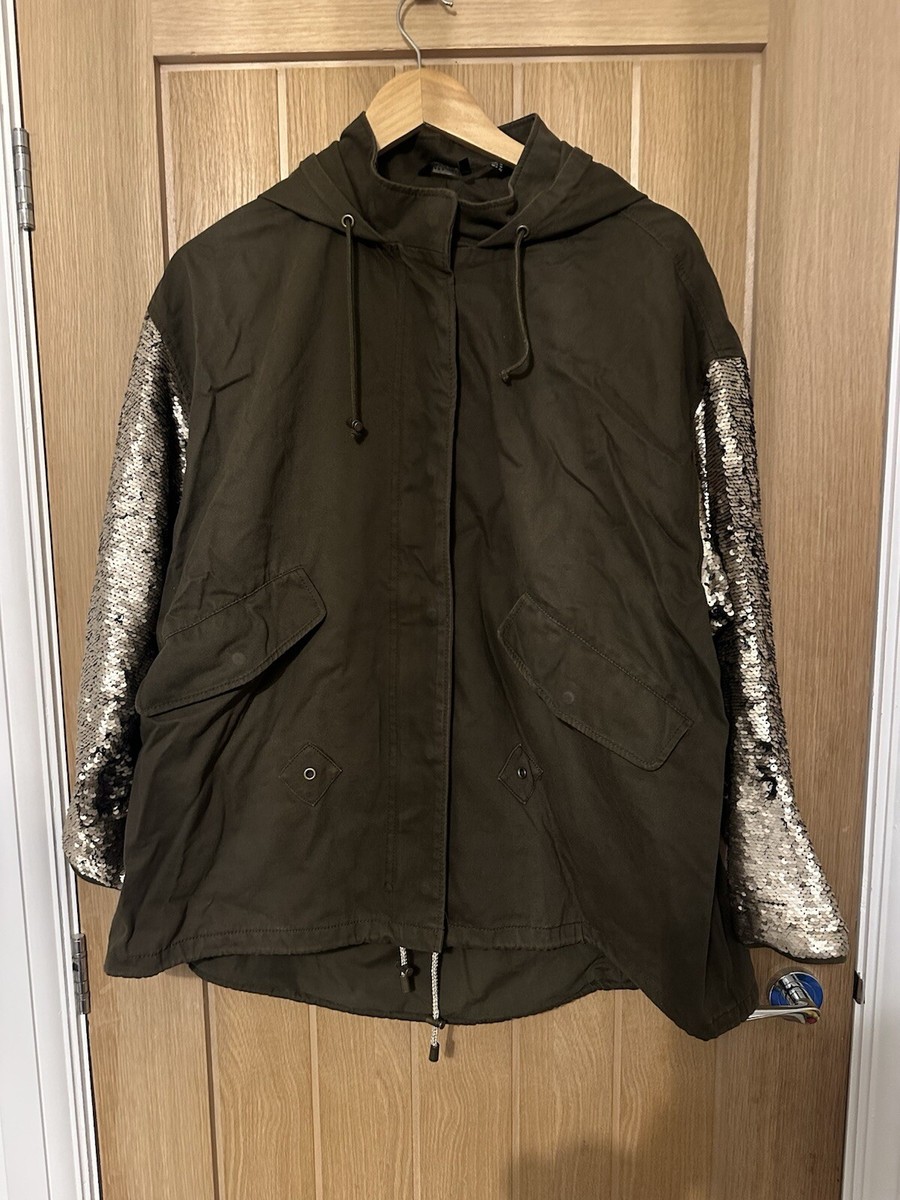 Zara Women's Trafaluc Green Jacket Gold Blue Sequin Sleeves