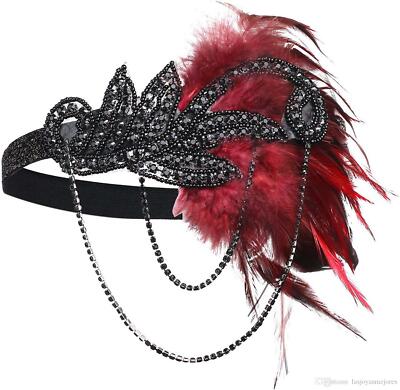 1920s Great Gatsby Flapper Headband With Feathers - Bridal, Gangster Costume Headpiece