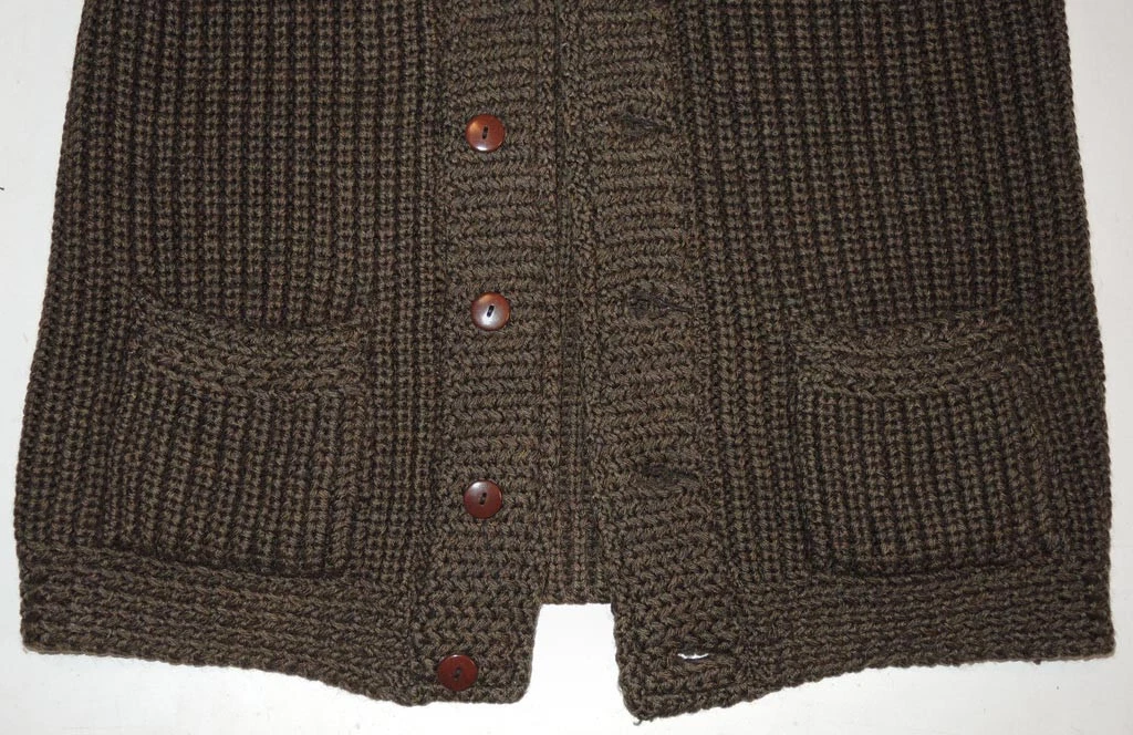 RARE Vtg 1920s Shawl Collar Sweater XL Hand-Knit Wool Cardigan Near Mint