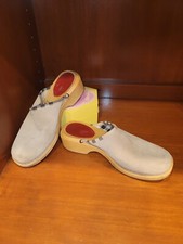 AUTHENTIC wood Soles Burberry Suede Leather Clogs