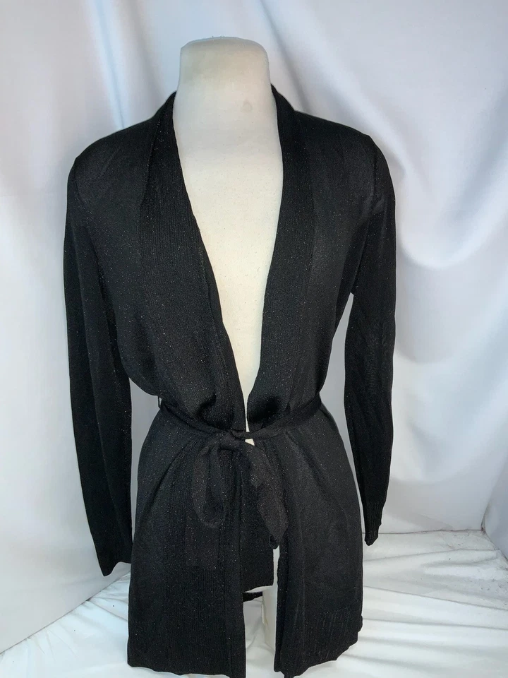 Etcetera Cardigan 毛衣 M 女式黑色粘胶金属带腰带 YGI K1-538 — 第 2/4 张图片