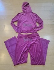 NWT JUICY COUTURE Velour OG Bling Tracksuit Hoodie Pants Set Festival Fuchsia M