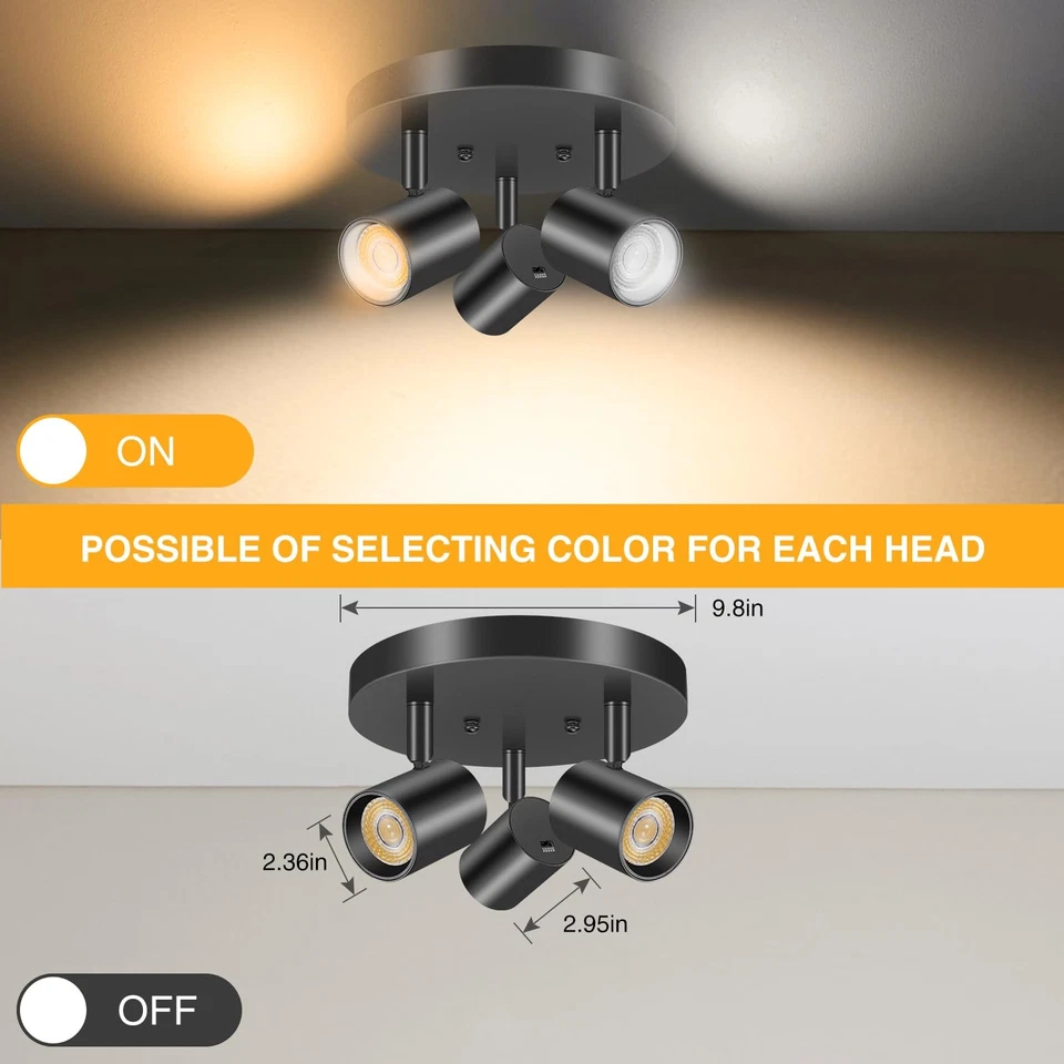 Foco de techo LED de 5 colores y 3 luces montaje empotrado interior ajuste direccional... Foto 4 de 4