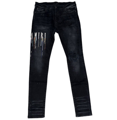 Amiri Paint Drip Logo Jean 'Aged Black' (Size 36)