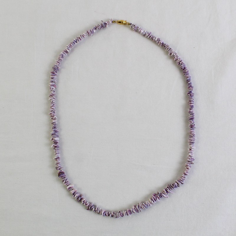 "Pale Purple Shell Heishi Beaded Necklace 22\""
