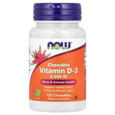 Now Foods Vitamin D-3 Natural Mint Flavor 5 000 IU 120 Chewables GMP Quality