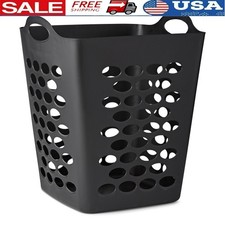 Flexible Black Laundry Hamper W/ Handles Space Saving Convenient Transport New