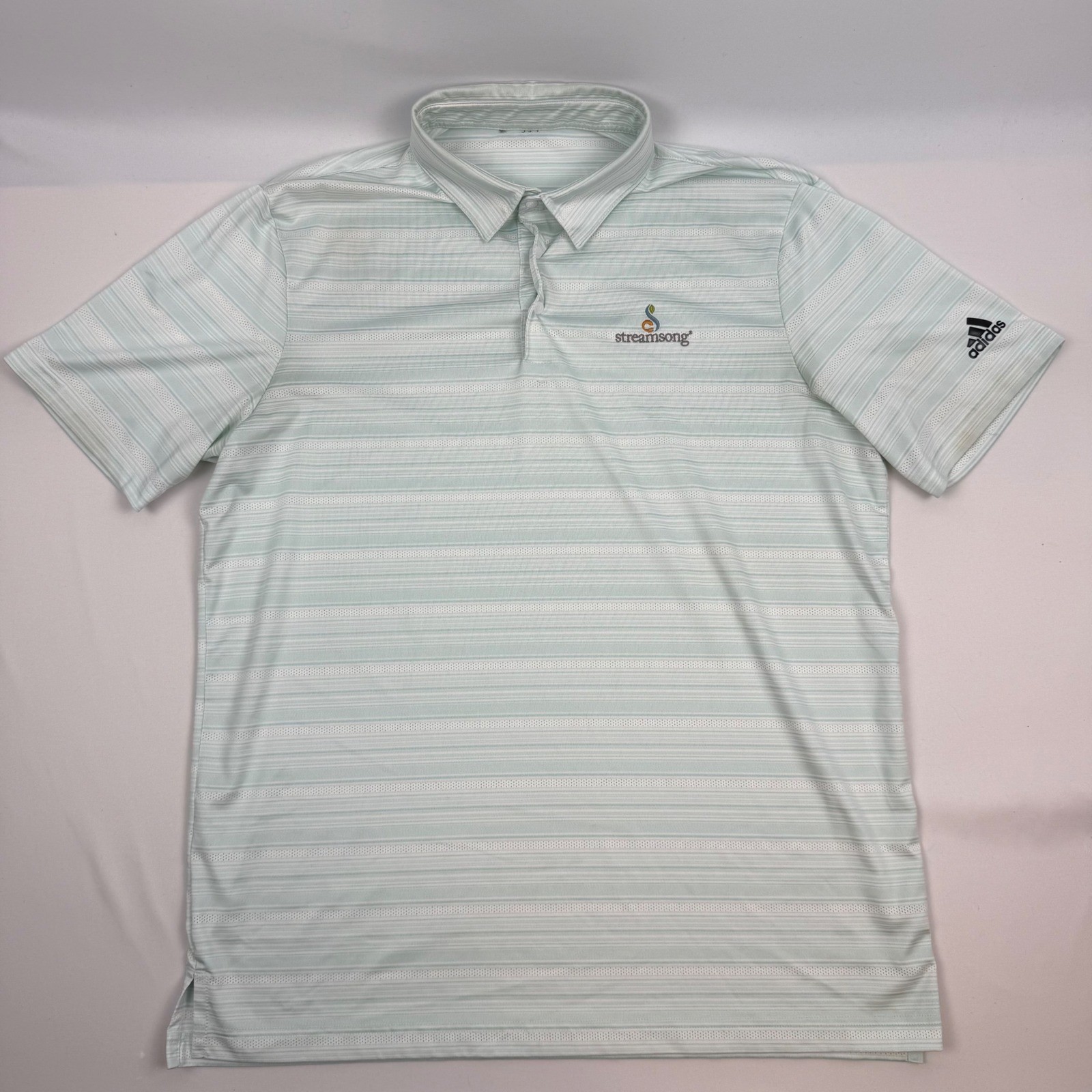 Adidas Streamsong Golf Polo Shirt Mens XL Light Green Striped Short Sleeve