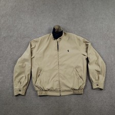 Vintage Polo Harrington Jacket Mens Small Beige Bomber Collared Full Zip Lined Z