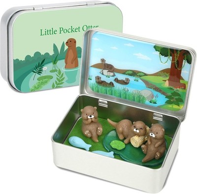 Little Pocket Otter Miniature Set in Tin Box Cute Travel Buddy Gift for Kids