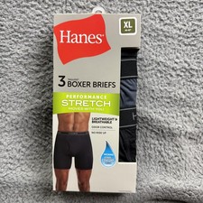 Hanes Boxer Briefs Mens XL 40-42 3 Pack Tagless Performance Stretch Black