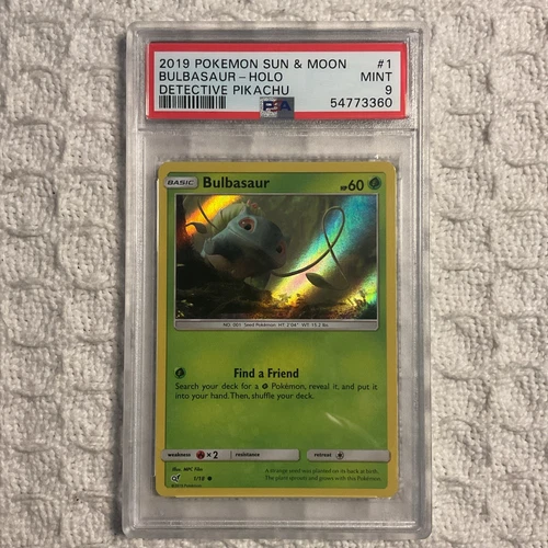 PSA 9 M Bulbasaur 1 Holo 2019 Pokemon Sun & Moon Detective Pikachu Graded Card