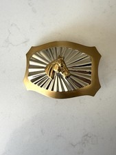 Vintage Solid Brass Belt Western Buckle Horse Bronco Mounted Silver Tone Plate