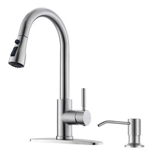 WEWE Kitchen Sink Faucet with Soap Dispenser, Kitchen Faucet with Pull Down S...