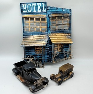 Rustic Metal HOTEL Wall Art with Vintage Truck Decor Set