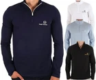 Sergio Tacchini Men's 1/4 Quarter Zip High Neck Top Cotton Full Sleeve Tee S-4XL