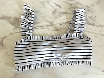 beachsissi Striped Bikini Top Sz M Wrap Ruffled Straps Removable Cups Beach Prep