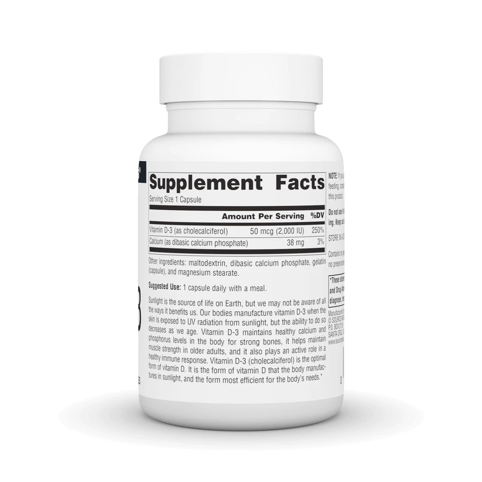 Source Naturals Vitamina D-3 2000 UI Apoya la Salud Inmune Ósea* - 100 Cápsulas Foto 2 de 4