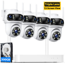 360  PTZ 10CH NVR 3K Wireless Security Camera System Triple Lens 3 Screen View
